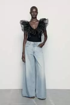 Топ Zara Ribbed Waistcoat, черный (размер М)