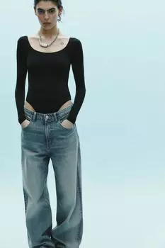 Боди из полиамида с длинным рукавом ZARA, черный