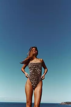 Боди из полиамида с драпированной декоративной платьей ZARA, цвет leopard