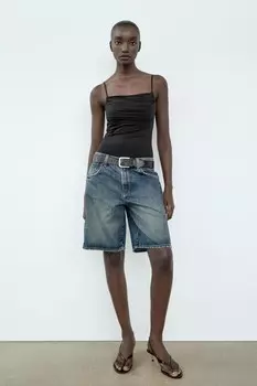 Боди из полиамида с драпированной декоративной платьей ZARA, черный