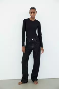 Боди из полиамида с вырезом ZARA, черный