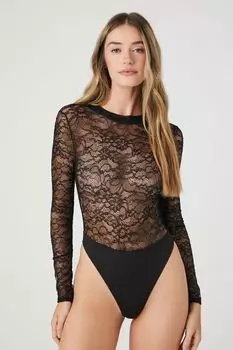 Боди из прозрачного кружевного нижнего белья Forever 21, черный