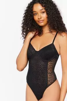 Боди из сетчатого нижнего белья с леопардовым принтом Forever 21, черный