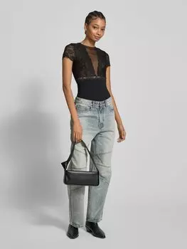 Боди из сетки и кружева, модель «Sicca» Pieces, черный