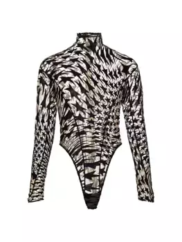 Боди из сеточки с флокированием и звездами Mugler, черный