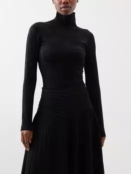 Боди из шениллового джерси с высоким воротником ALAA, черный