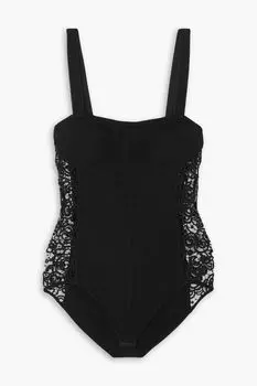 Боди из шерсти и шелка с кружевной отделкой из стеклогипюра GABRIELA HEARST, черный