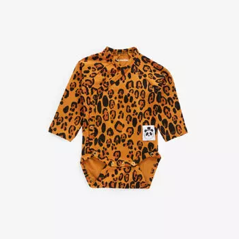 Боди из стретч-лиоцелла с леопардовым принтом 0-3 месяца Mini Rodini, бежевый