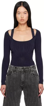 Боди из темно-синего трикотажного кроя Mugler