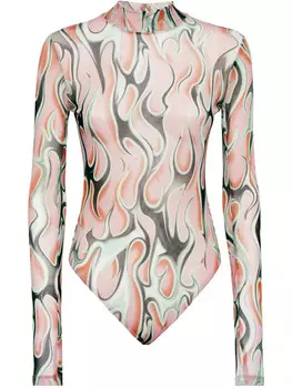 Боди из тюля Philipp Plein Flame, нейтральный