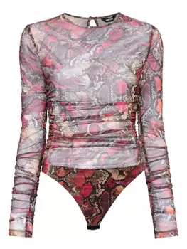 Боди из тюля с принтом питона Just Cavalli, черный