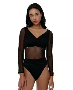 Боди из тюля с V-образным вырезом Black Limba, черный