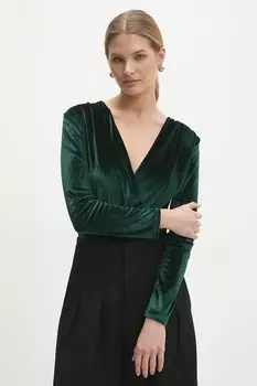Боди из велюра Answear.Lab, зеленый