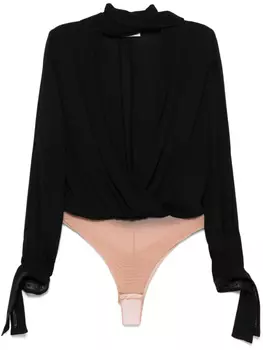Боди из жоржета с завязками и воротником Elisabetta Franchi, черный