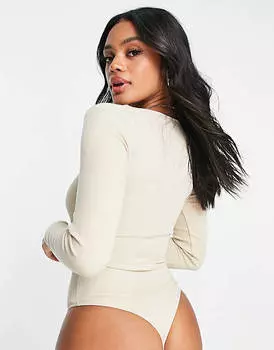 Боди каменного цвета с вырезами на плечах ASOS DESIGN - STONE