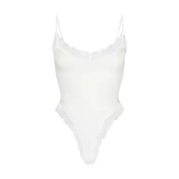 Боди-комбинезон на кайме SKIMS Cotton Lace, цвет Marble