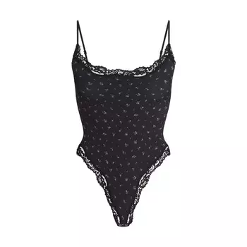 Боди-комбинезон на кайме SKIMS, цвет onyx rosebud print