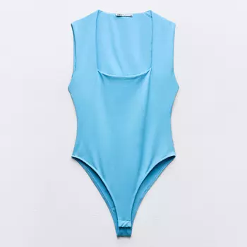 Боди-комбинезон Zara Polyamide With Square Neckline, голубой