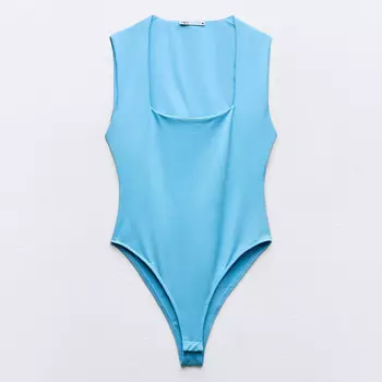 Боди-комбинезон Zara Polyamide With Square Neckline, голубой