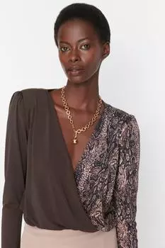 Боди - Коричневый - Облегающий крой Trendyol, коричневый