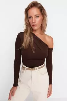 Боди - Коричневый - Облегающий крой Trendyol, коричневый