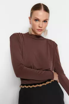 Боди - Коричневый - Приталенный Trendyol, коричневый
