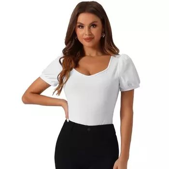 Боди-костюм для женщин с коротким рукавом и вырезом в виде сердца ALLEGRA K, белый