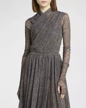 Боди-кроссовер из сетки с принтом и длинными рукавами Philosophy di Lorenzo Serafini, цвет Grey