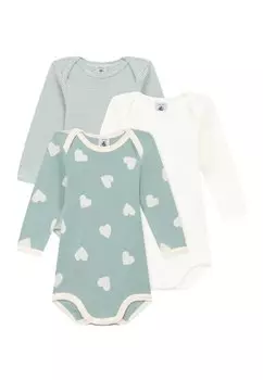 Боди LANGRMELIGE BABY-BODYS MIT HERZMOTIV BAUMWOLLE IM 3ER-SET Petit Bateau, цвет multicolor green white