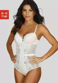 Боди LASCANA "Кара" из нежного кружева и мягкой сетки из переработанного материала, цвет Mint-Puder