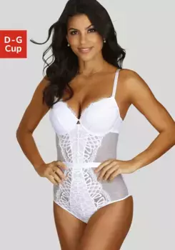 Боди LASCANA "Кара" из нежного кружева и мягкой сетки из переработанного материала, белый