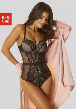 Боди LASCANA, выполненное из цветочного кружева и мягкой сетки, сексуальное нижнее белье, черный
