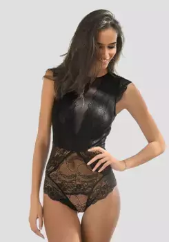 Боди LASCANA, выполненное из прозрачного кружева и сетчатых вставок, сексуальное нижнее белье, черный