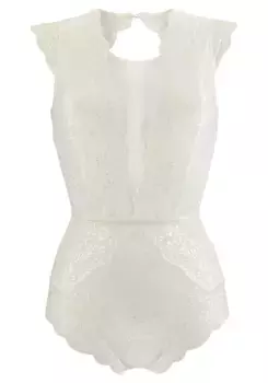 Боди LASCANA, выполненное из прозрачного кружева и сетчатых вставок, сексуальное нижнее белье, кремовый