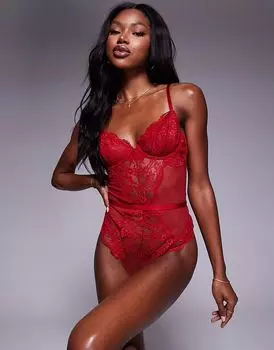 Боди Lola из кружева на косточках ASOS DESIGN красного цвета