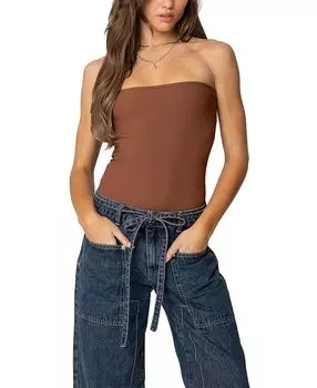 Боди Loren без бретелек в рубчик Edikted, коричневый