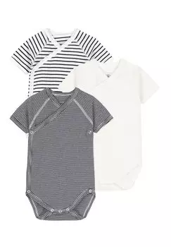 Боди LOT DE 3 CROISS MANCHES COURTES RAYURES Petit Bateau, цвет navy white