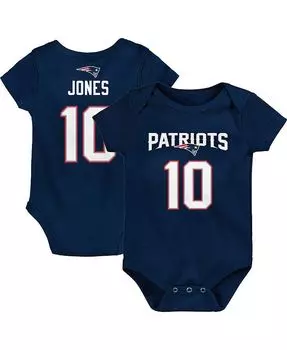 Боди Mac Jones Navy New England Patriots для новорожденных, имя и номер игрока темно-синего цвета для мальчиков и девочек Outerstuff, синий
