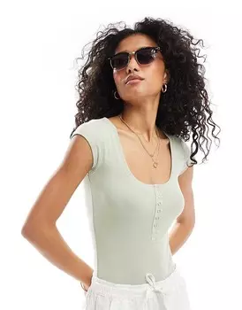 Боди Miss Selfridge серо-зеленого цвета с планкой на кнопках