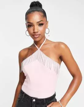 Боди Miss Selfridge со стразами и бретельками на шее