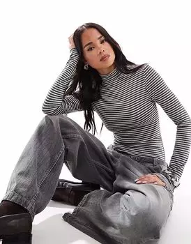 Боди Miss Selfridge в полоску с высоким воротом и длинными рукавами