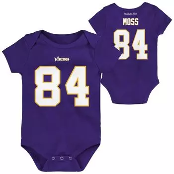 Боди Mitchell & Ness Randy Moss для новорожденных и младенцев фиолетового цвета Minnesota Vikings в стиле ретро с именем и номером Unbranded