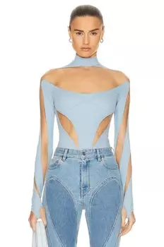 Боди Mugler Illusion Cut, цвет Light Blue & Nude 01