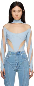Боди Mugler сине-бежевого цвета с иллюзией