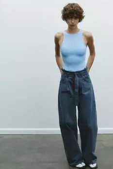 Боди на бретельках из полиамида ZARA, небесно-синий