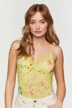 Боди на бретельках с кружевными вставками и цветочным принтом Forever 21