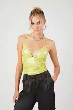 Боди на бретельках с металлизированной отделкой и рюшами Forever 21, зеленый