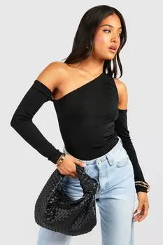Боди на одно плечо маленького со срубками Boohoo, черный