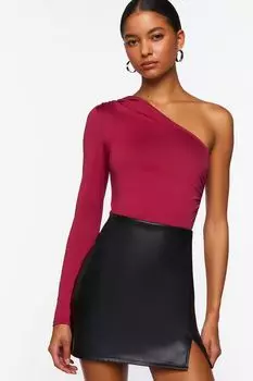 Боди на одно плечо с длинными рукавами Forever 21, бордовый
