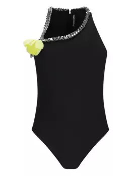 Боди на одно плечо, украшенное цепочкой David Koma, черный